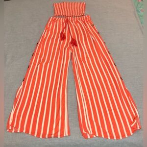 Love Universal Striped Orange White 2-Piece Tube Top & Palazzo Pants Sz M